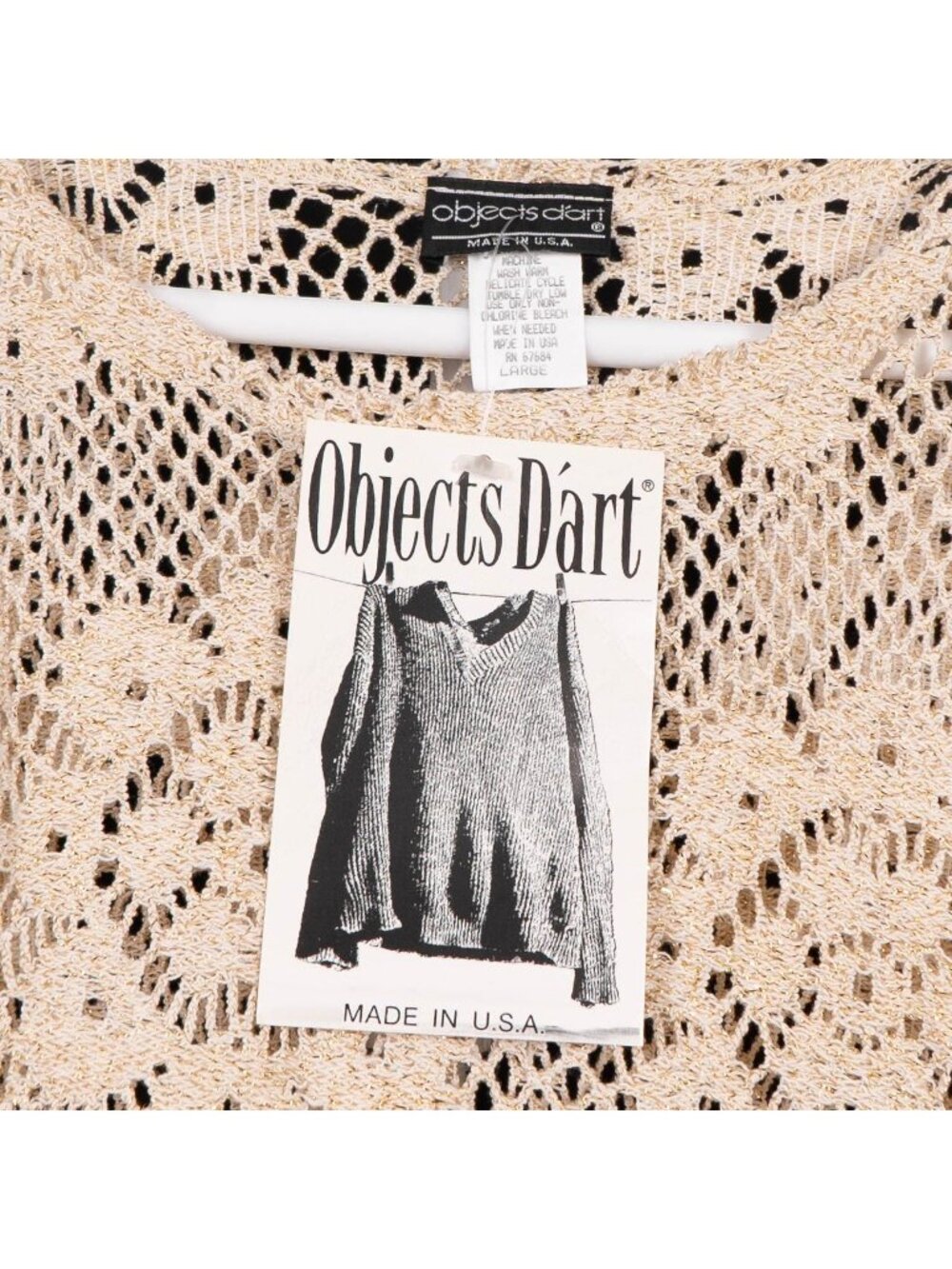 Objects DArt Crochet Knit Sweater L Womens New Gold Metallic Retro Hippie Boho - Picture 4 of 6